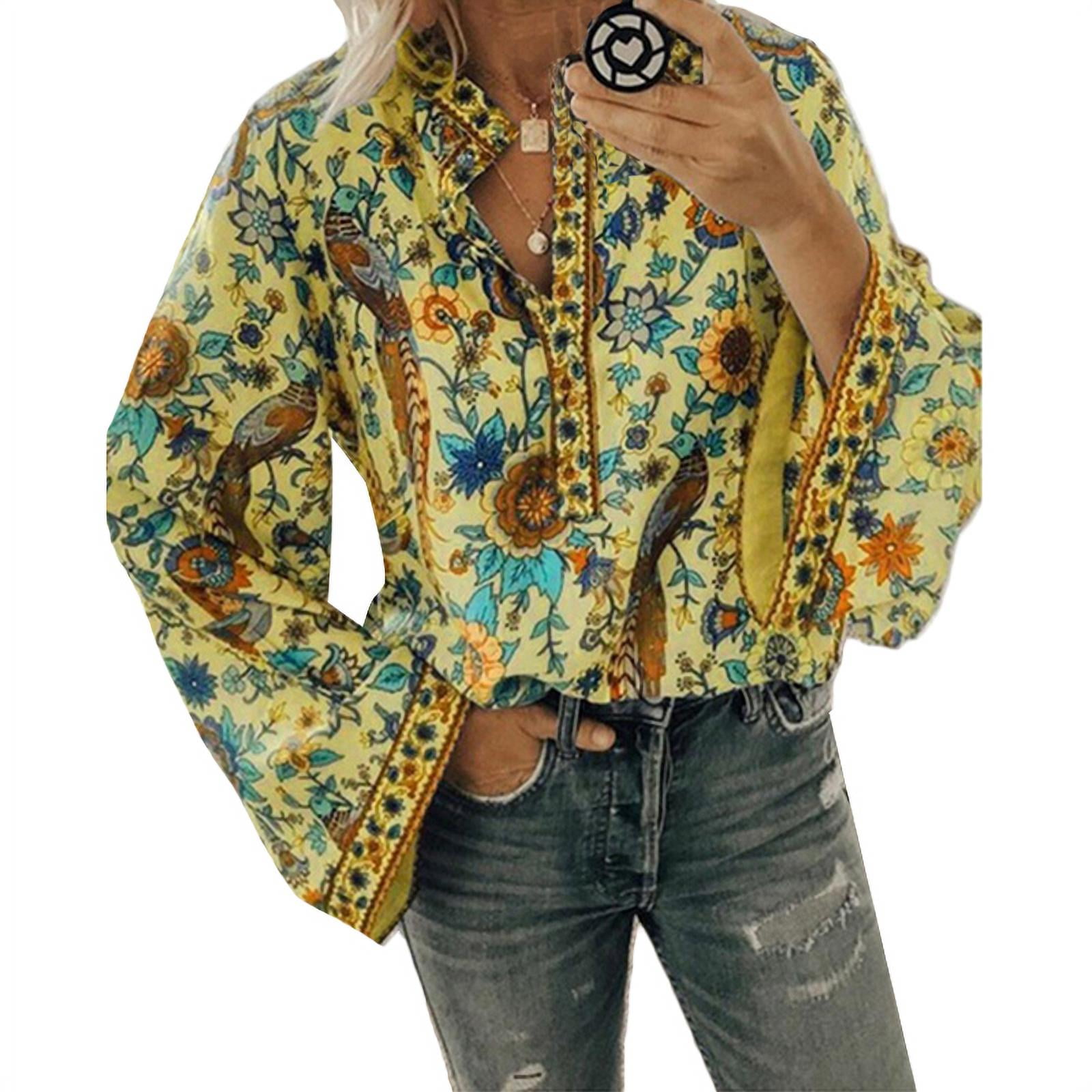 Festival boho hippie retro ethnic print pink beige v-neck long sleeve tunic blouse top 100% pure silk uk 8 10 12 14 small to medium Clothing Womens Clothing Tops & Tees Tunics 