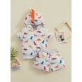 thumbnail image 2 of Suealasg Kids Boys Summer Clothes Set 6M 1T 2T 3T 4T Short Sleeve Dinosaur Print Hooded T-shirt Tops and Elastic Waist Shorts 2Pcs Beach Causal Outfits for Little Boys, 2 of 9