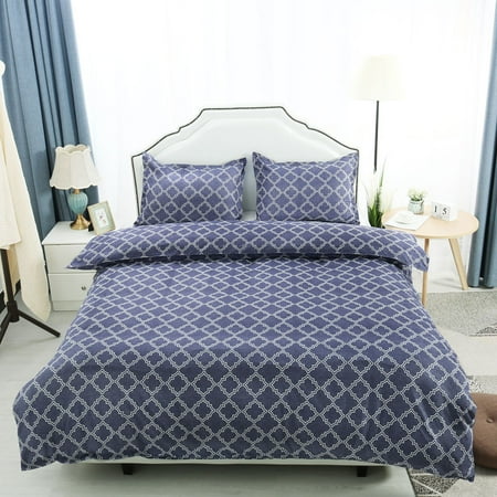 Brushed Velvet Lattice Pattern Bedding Set With 2 Pillowcases Blue