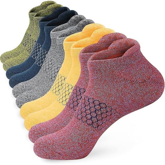 Calcetines de deporte acolchados para mujer, para correr, hasta el tobillo, antiampollas, para caminar, para mujer, de algodón, gruesos, para el trabajo y senderismo, 5 pares