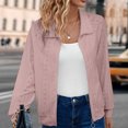 thumbnail image 4 of Scyoekwg Fall Cardigans for Women Zipper Lapel Short Coats Trendy Casual Solid Color Lightweight Loose Fall Coats Long Sleeve Cardigan(Pink,L), 4 of 5
