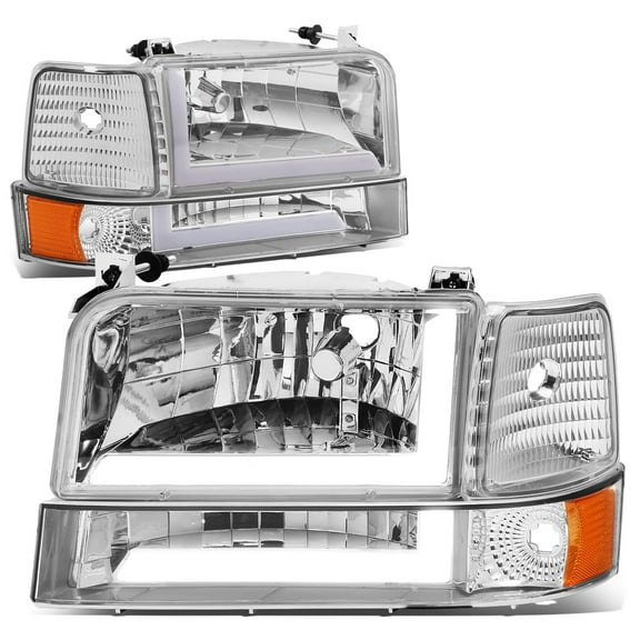 DNA Motoring For 92-96 Ford F150 F250 F350 Bronco LED DRL Headlight Bumper Corner Lamps Chrome/Amber
