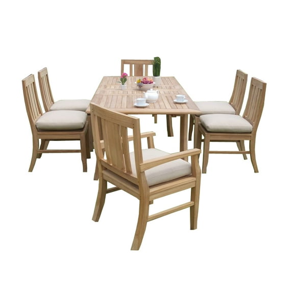 7 PC A Grade Outdoor Patio Teak Dining Set - 94" Double Extension Rectangle Table & 6 Osawa Chairs (4 Armless, 2 Arm)