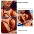 thumbnail image 5 of Traje de baño de bikini para mujer, cuello halter, correa de cierre, anillo vinculado sin espalda, traje de baño de 2 piezas, color café M, 5 of 5
