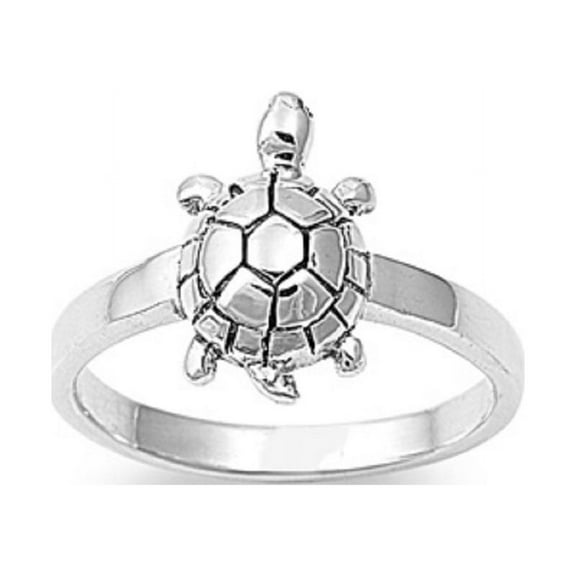 925 Sterling Silver Solitaire Wood Turtle Ring Size 10
