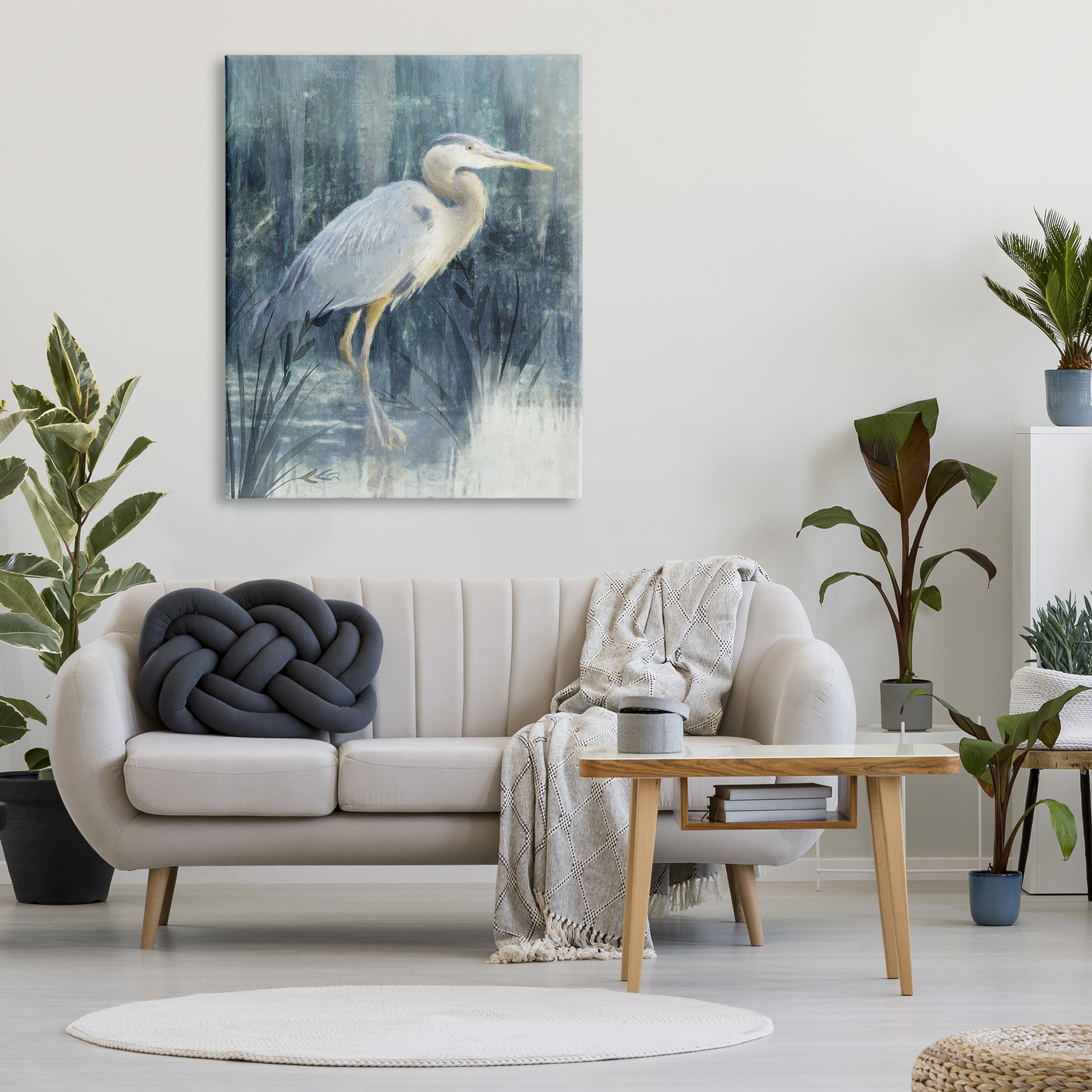 Stupell Egret River Reeds Nature Grasses Animals & Insects Painting Gallery Wrapped Canvas Print Wall Art