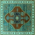 thumbnail image 1 of Ahgly Company Machine Washable Indoor Square Oriental Turquoise Blue Industrial Area Rugs, 6' Square, 1 of 4