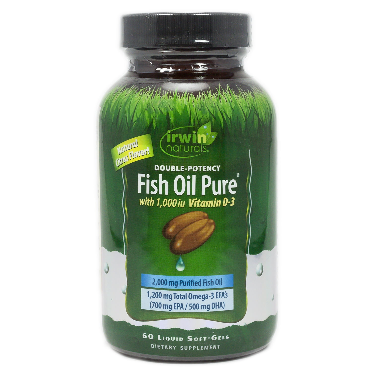 Irwin Naturals Double-Potency Fish Oil Pure with 1000 IU Vitamin D-3 Liquid, 60ct