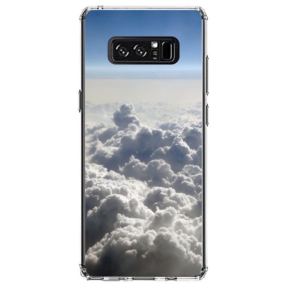 DistinctInk Clear Shockproof Hybrid Case for Samsung Galaxy Note 8 - TPU Bumper, Acrylic Back, Tempered Glass Screen Protector - Blue Sky Above Clouds
