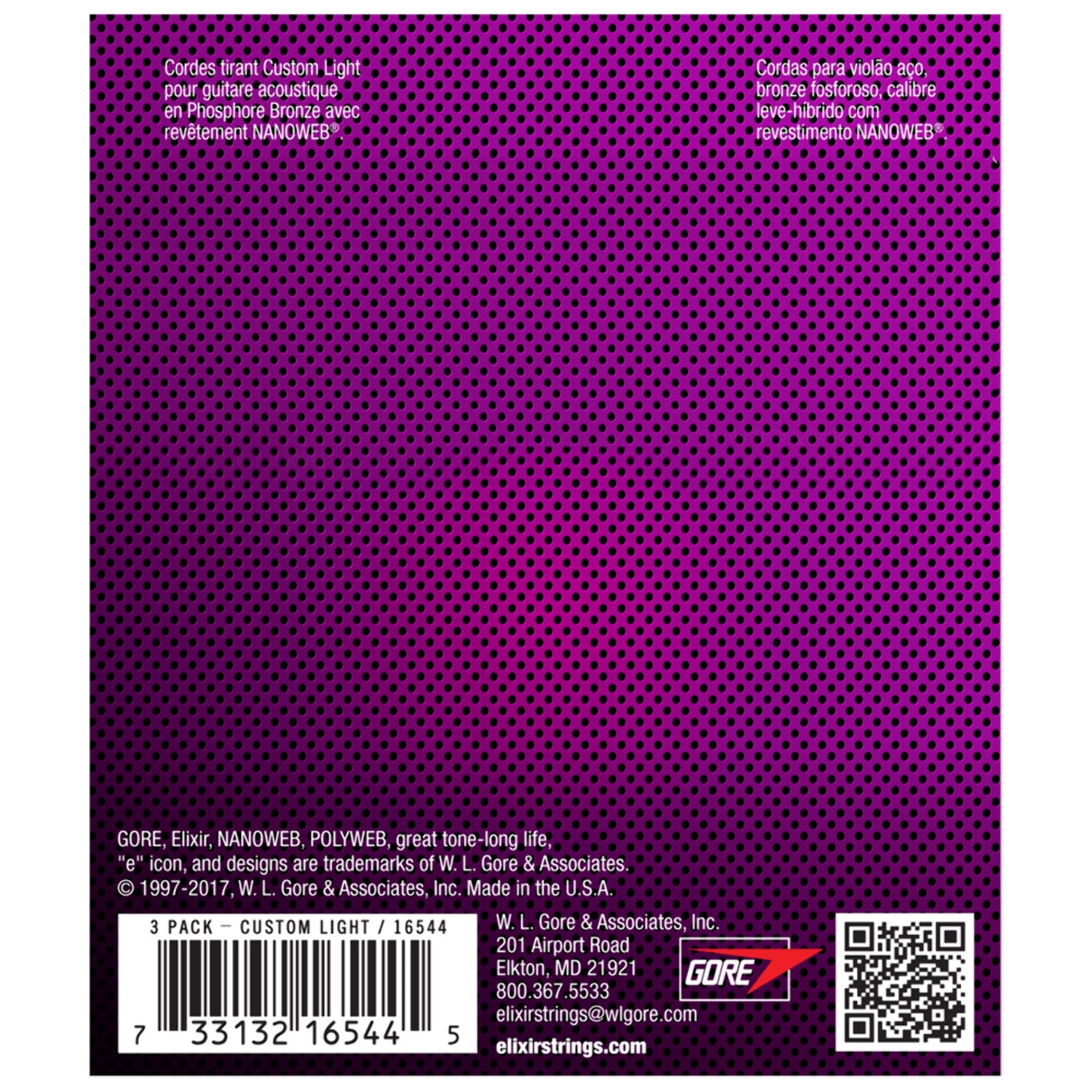 Elixir #16544 Nanoweb Phosphor Bronze Acoustic Guitar Strings .011-.052 - 3-Pack