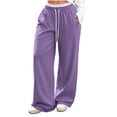 thumbnail image 2 of Trousers Pants for Women Plus Size Wide Leg Pants with Pockets Elastic Waist Loose Long Pants Casual Lounge Workout Jogger, 2 of 6