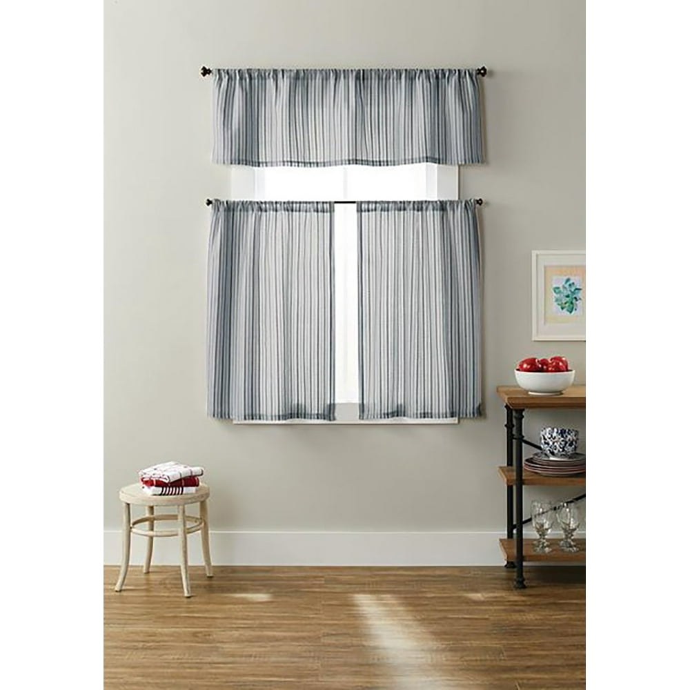 Better Homes & Gardens Ticking Stripe Light Filtering Rod Pocket Kitchen Curtain Tier and