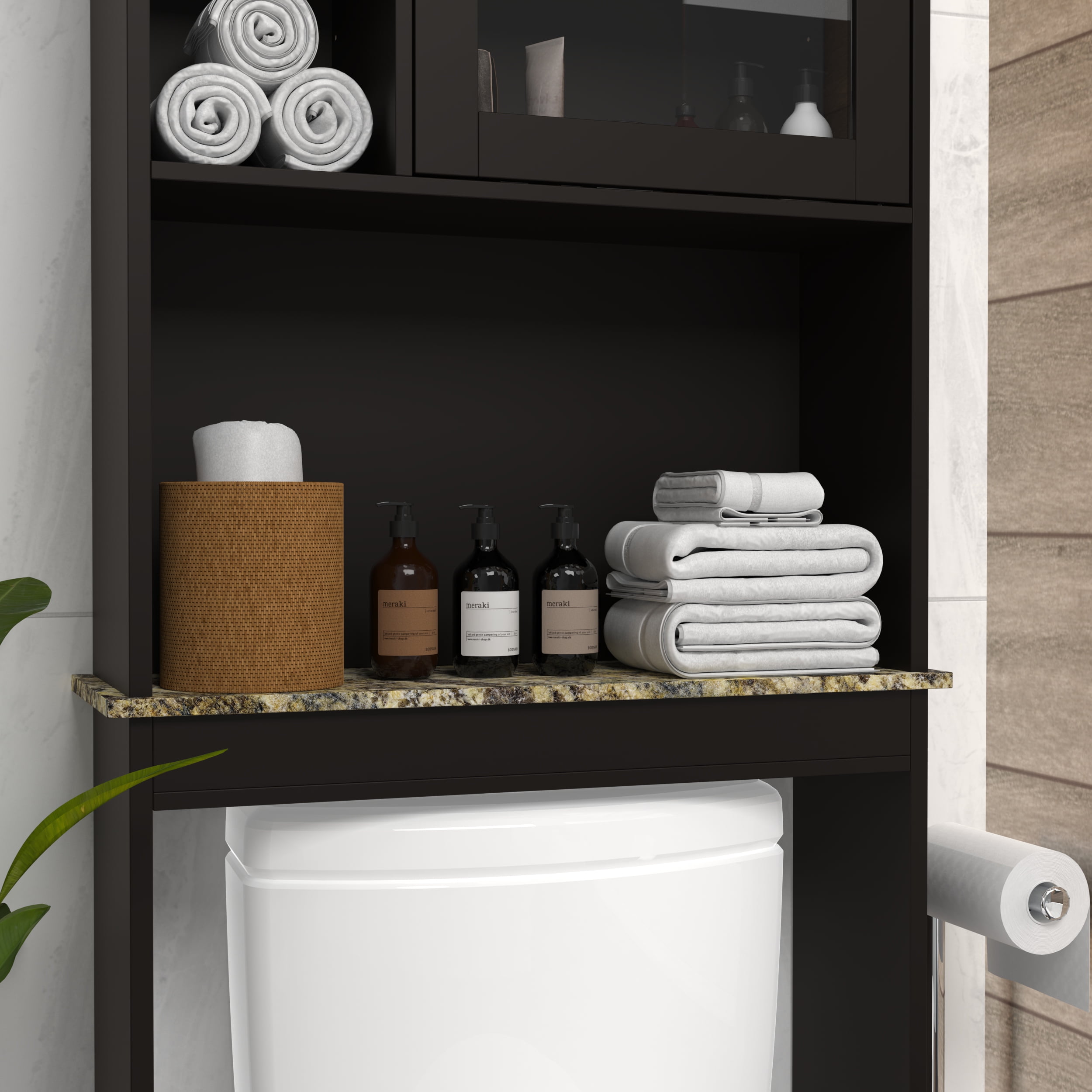 Over The Toilet Storage Cabinet Bathroom Space Saver Organizer Freestanding Wood Storage Cabinet,Espresso 02
