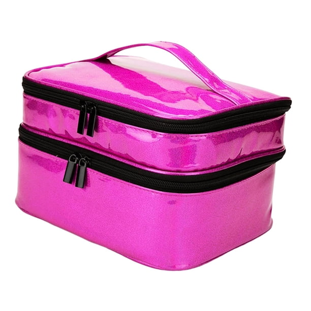Organizador de esmaltes de uñas grande con capacidad para 30 frascos. Estuche portátil para cosméticos. Rosa roja