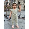 thumbnail image 4 of BemeyourBBs Newborn Baby Girl Spring Summer Fall Clothes Infant Baby Girl Waffled Romper One Piece Outfit Ruffled Flying Short Sleeve Front Bow Stripes Jumpsuit with Headband, 4 of 9