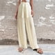 thumbnail image 4 of Pantalones largos de pierna ancha plisados drapeados de Color sólido con correas de cordón de cintura alta informales a la moda para mujer Fridja  alkflakhf35066, 4 of 8