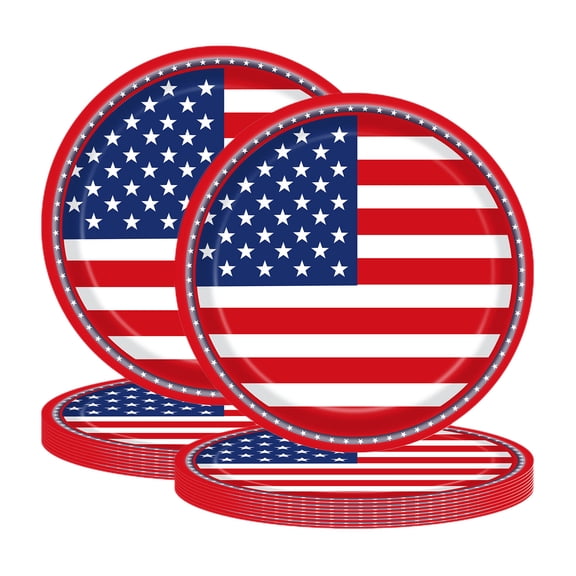 Darzheoy 4th of July Disposable Paper Plates American Flag Patriotic Party Supplies, Red White and Blue Paper Plates for Memorial Day Independence Day Decorations, 24 Count