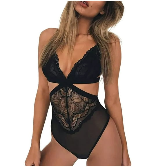 Ozmmyan Sexy Lingerie for Women, Plus Size Lace Sheer Snap Crotch Pajamas Lace Teddy One Piece Babydoll Sexy Mini Bodysuit for Women Naughty for Play, Gift, on Clearance