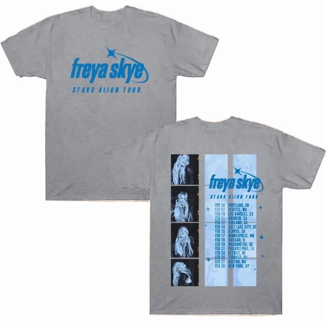 Freya Skye Marchandise de Chanteuse 2026 Été Tournée T-Shirt Étoiles Align Tournée Unisexe Col Rond Manches Courtes Hauts