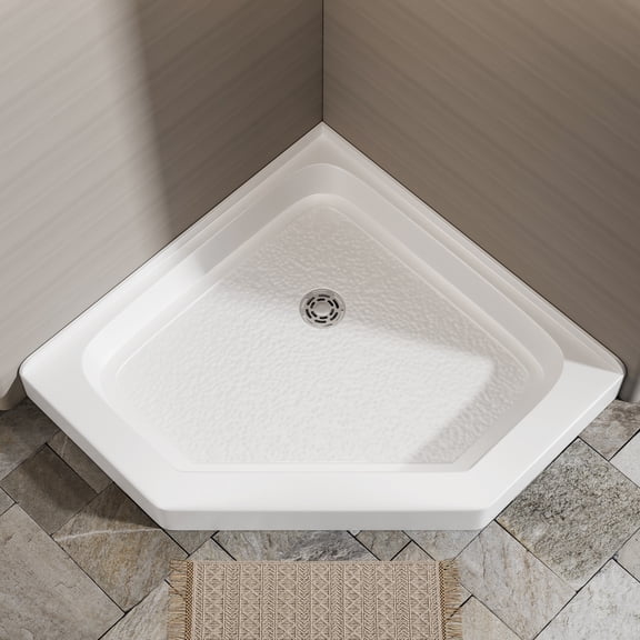 KPUY 36" x 36" White Center Drain Neo-Angle Shower Base, Acrylic Corner Anti-Slip Texture Shower Pan