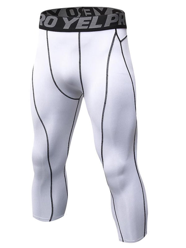 Mens Compression Pants Base Layer Leggings 3/4 Cropped Gym Sports Running Pants 