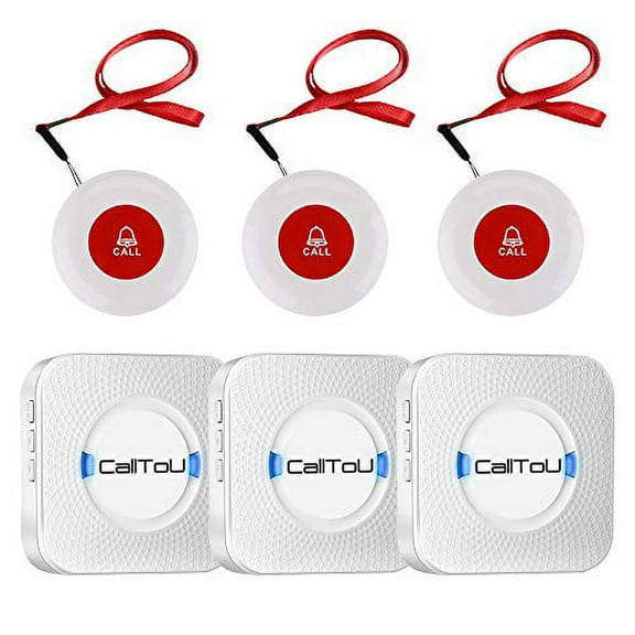 CallToU Wireless Caregiver Pager Call System 3 SOS Call Buttons/Transmitters 3 Receivers Nurse Calling Alert Patient Help System for Home/Personal Attention Pager 500 Feet Plugin Receiver Alert