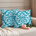 thumbnail image 2 of Baroque Blue Outdoor Waterproof Pillow Covers, Vintage Damask Classic Floral Decorative Square Throw Pillowcase Sofa Cushion Sham for Patio/Couch/Chair, 16"x16" 2 Pack, 2 of 8
