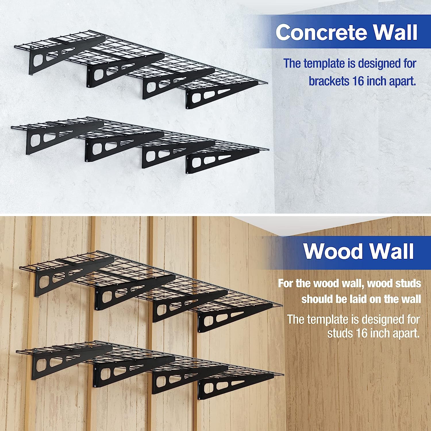 WORKPRO Garage 2-Tiers Metal 12.99"W x 4.53"H Storage Shelves Holds up to 800 lb Maximum Load Weight Capacity, Black