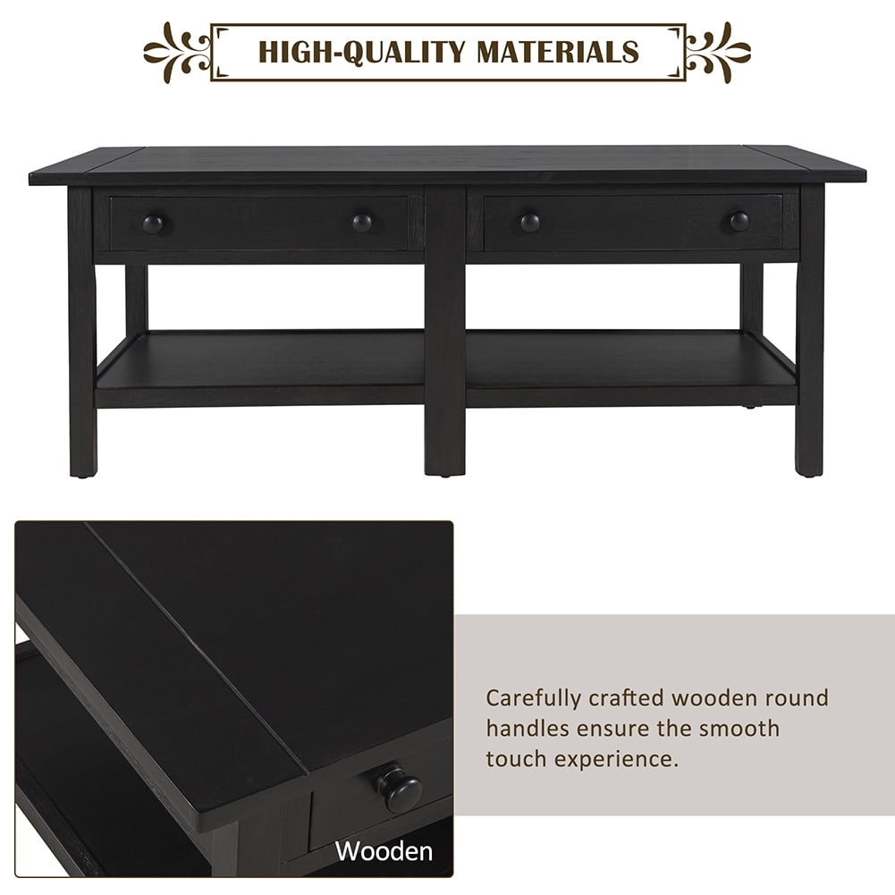 Resenkos Wooden Coffee Table with Open Styled Shelf Large Storage Space, Cocktail Table with Two Drawers for Living Room,Espresso Resenkos Wooden Coffee Table with Open Styled Shelf Large Storage Space, Cocktail Table with Two Drawers for Living Room,Espresso