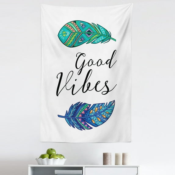 Chill Tapestry, Boho Art Style Feathers with Feathers Hand Writing Type Native Tribal, Fabric Wall Hanging Decor for Bedroom Living Room Dorm, 5 Sizes, Multicolor, by Ambesonne