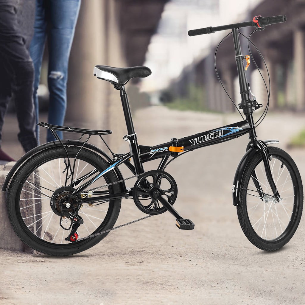 Ship from US 20in Folding Compact Bike 7 Speed,Black City Bike|Outdoor Leisure Bicycle for Urban Commuters Unisex Adults and Teens 