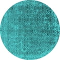 thumbnail image 1 of Ahgly Company Machine Washable Indoor Round Oriental Turquoise Blue Industrial Area Rugs, 8' Round, 1 of 4