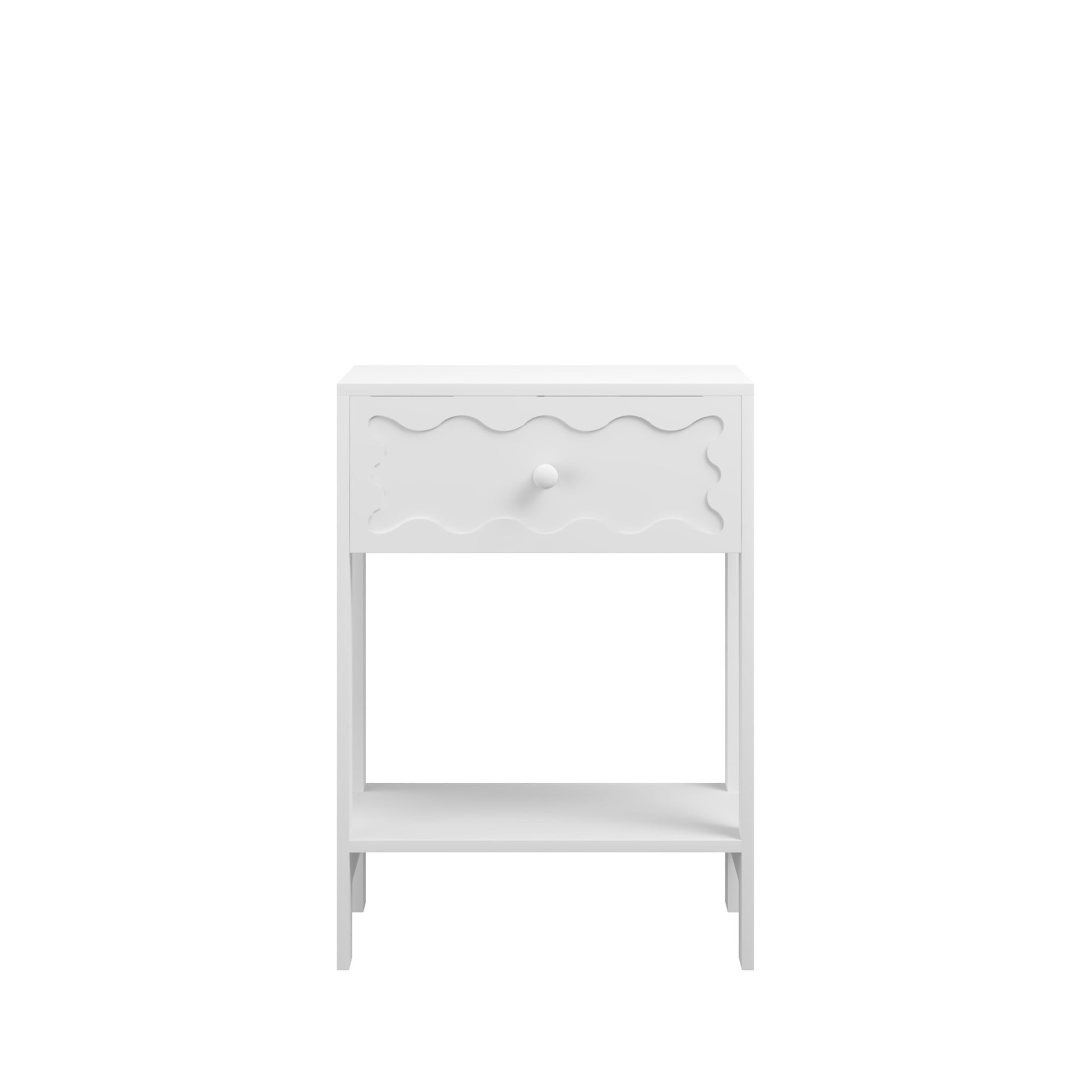 Noble House Modern Nightstand with Wave Pattern Drawer, Bedside Table with Solid Wood Frame, Bedroom, White