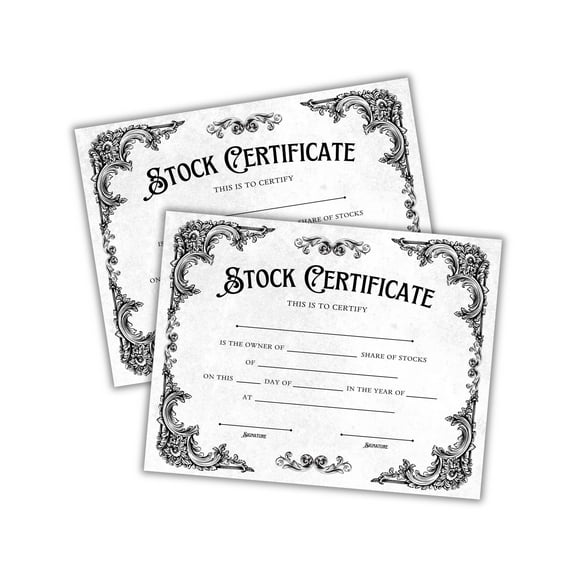 Stock Certificate of Ownership for LLC or Corporation Railroad Blank Template Paper 30pk 8.5x11 Book Ledger Official to Frame Art