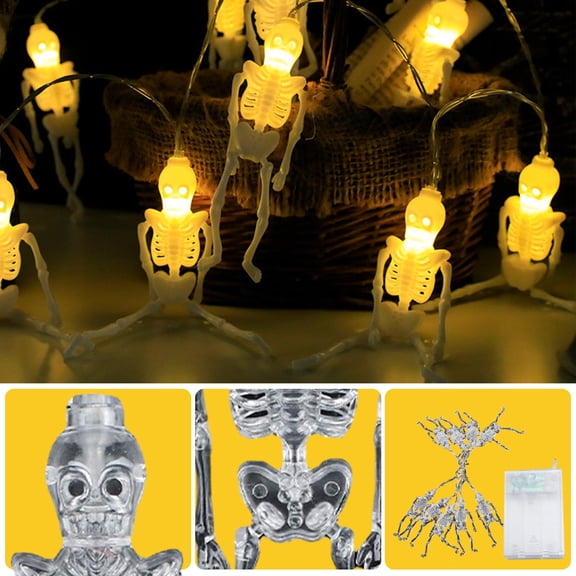 10 LED Halloween Skeleton Bone String Lights, Battery Operated Spooky Skeleton Fairy Light Strand, Horror Decorative Light for Outdoor House Garden Yard Patio House Halloween Party Decoration, White1