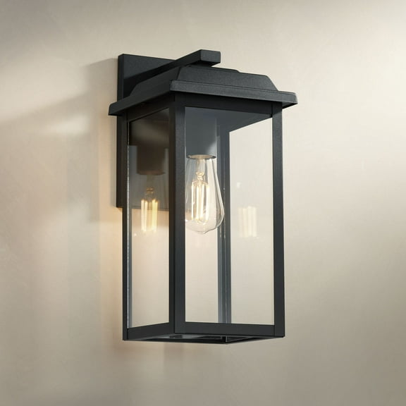 John Timberland Eastcrest Farmhouse Rustic Wall Light Sconce Textured Black Hardwire 7 1/4" Fixture Clear Glass Shade for Bedroom Bathroom Vanity