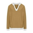 thumbnail image 3 of YUGYXL Women's V-Neck Lapel Sweatshirts Lightweight Long Sleeve Pullover Sweatshirts Trendy Solid Color Sweatshirt Fall Casual Preppy Streetwear Today's Khaki,XXL, 3 of 3
