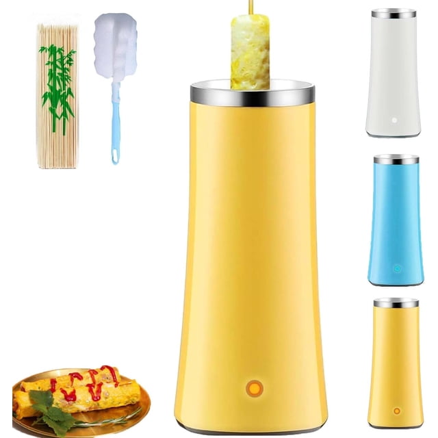 Egg Tube Cooker, Electric Vertical Egg Roll Maker Machine with Bamboo Sticks, Automatic Eggs Roll Maker, Mini Multi Purpose Eggs Sausage Making Breakfast Machine, Non Stick (Yellow)