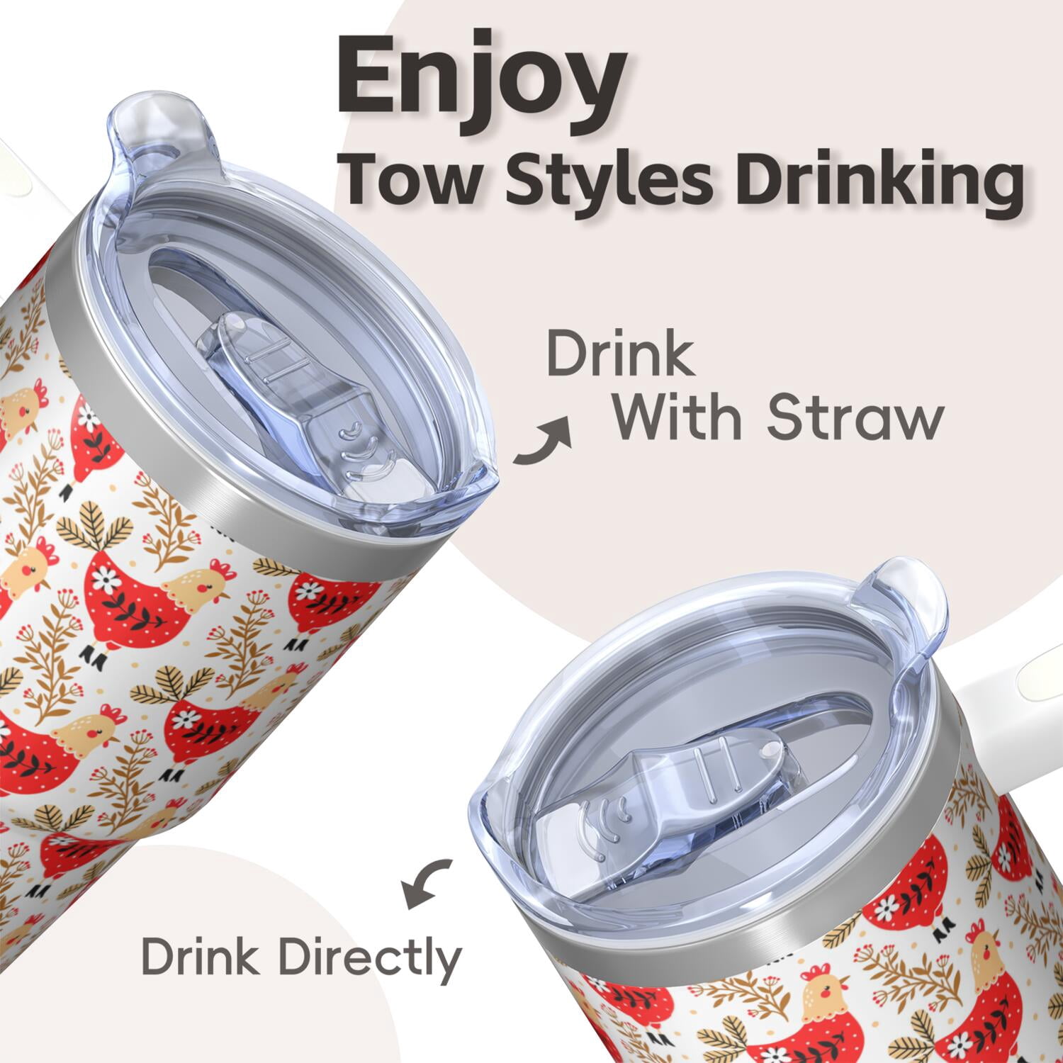 20oz Chicken Lover Tumbler with Handle Insulated Travel Mug Perfect Birthday Christmas Gift for Chicken Fans Women Men Fits Car Cup Holders Durable Build Hot Tea Cold Soda Daily Commutes Trips
