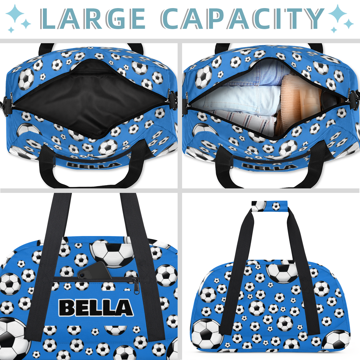 Herdesigns Personalized Soccer Gym Bag Sport Duffel Bag With Name, Custom Sport Bags Weekender Overnight Bags Carry On Weekender Bag Travel Bags, Blue