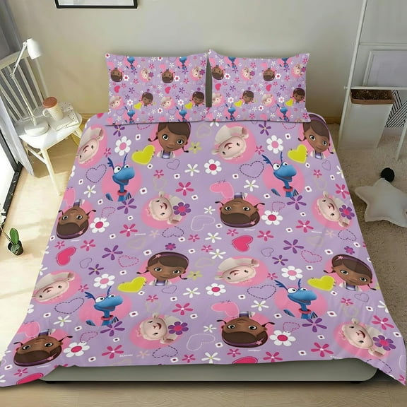 Doc Mcstuffins Themed Bed Sheet Set Three Piece Set 53x79 Inches Comfortable And Skin Friendly Unique Design Creating A Star Studded Night