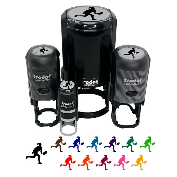 Woman Tennis Player Sports Self-Inking Rubber Stamp Ink Stamper - Green Ink - Mini 1/2 Inch