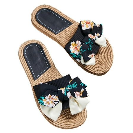 

Fanxing Womens Sandals Thick Sole Casual Open Toe Slides 2023 Floral Bow Tie Cute Bohemia Beach Sandal for Young Women