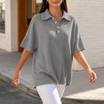 thumbnail image 5 of Yyuenw Women Lapel Collar Half Button Waffle Knit Drop Shoulder Short Sleeve Polo Solid Color Top for Casual Daily, 5 of 7