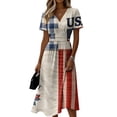 thumbnail image 2 of 250th Anniversary Printed Women's Dresses Trendy American Flag Dress A-Line Holiday Beach V Neck Short Sleeve Usa Midi Dresses, 2 of 5