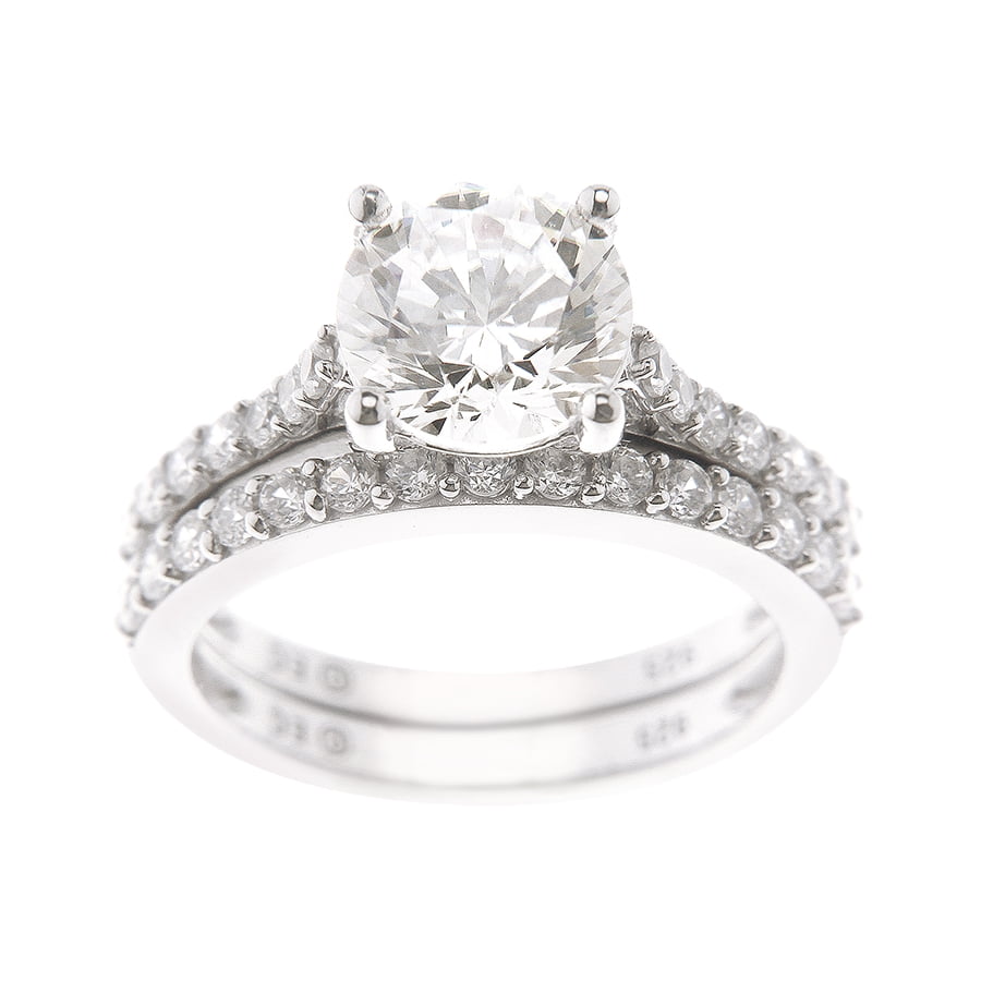 Believe By Brilliance Sterling Silver CZ Princess Cut 3 Stone Bridal