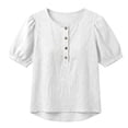 thumbnail image 6 of longantii Women's Puff Sleeve Henley Shirts Lightweight Button Down Linen Shirts Summer Casual Going Out Beach Blouse White S, 6 of 8