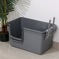 thumbnail image 7 of Gloreen 2-Pack Plastic High Sides Cat Litter Box, Open Top Cat Litter Box with Scoop, Grey, 7 of 7