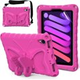 thumbnail image 1 of KOMI Kids Case for iPad Mini 6th Generation 2021 8.3-inch - Screen Protector Included - Butterfly Kickstand - Child Friendly EVA Foam Shockproof Cover Case with Shoulder Strap, Rose Pink, 1 of 5