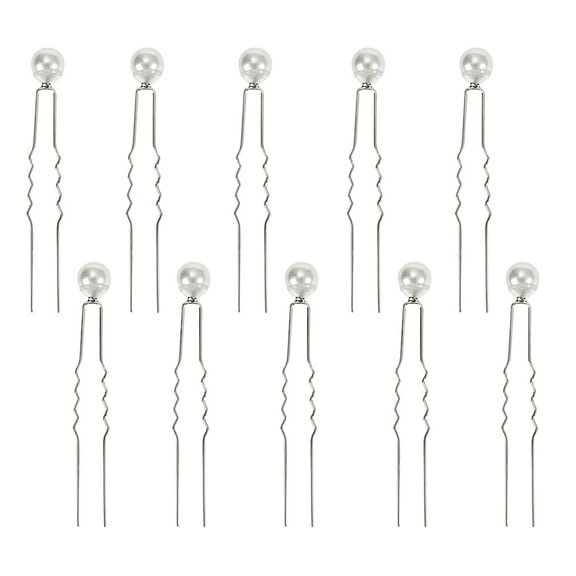 Raindrops 10pcs Bridal Pearl Hairpin U Shaped Beaded Hair Clip for Wedding Hair Jewelry Decoration (White)